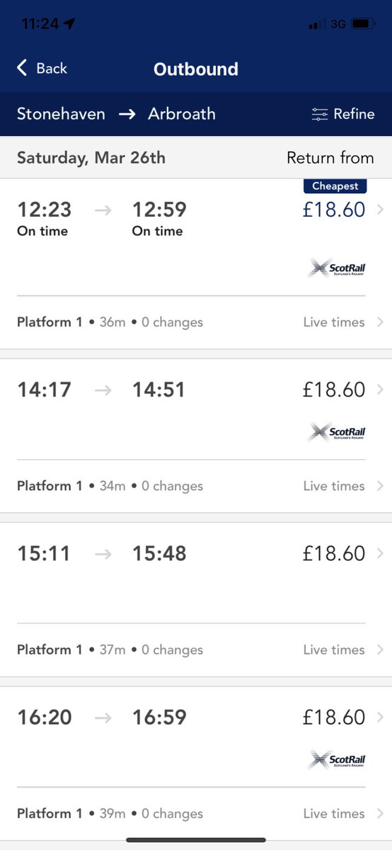 RossCulloch's tweet photo. @ScotRail poor #Arbroath! Why is #Stonehaven to #Dundee £1.90 cheaper than Stonehaven to Arbroath? https://t.co/bhlcwZXhac