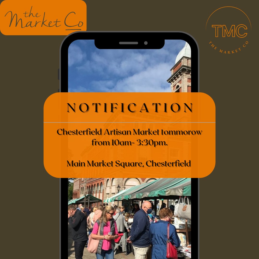 _TheMarketCo's tweet photo. Chesterfield Artisan Market Tomorrow🧡

Make sure to come down for yummy food, arts &amp; crafts and live music ✨

📍 Main Market Square 10- 3:30pm

#chesterfieldmarket #chesterfieldmarkets #artisanmarket #artisanmarkets #northwest https://t.co/sCy1xVv29M