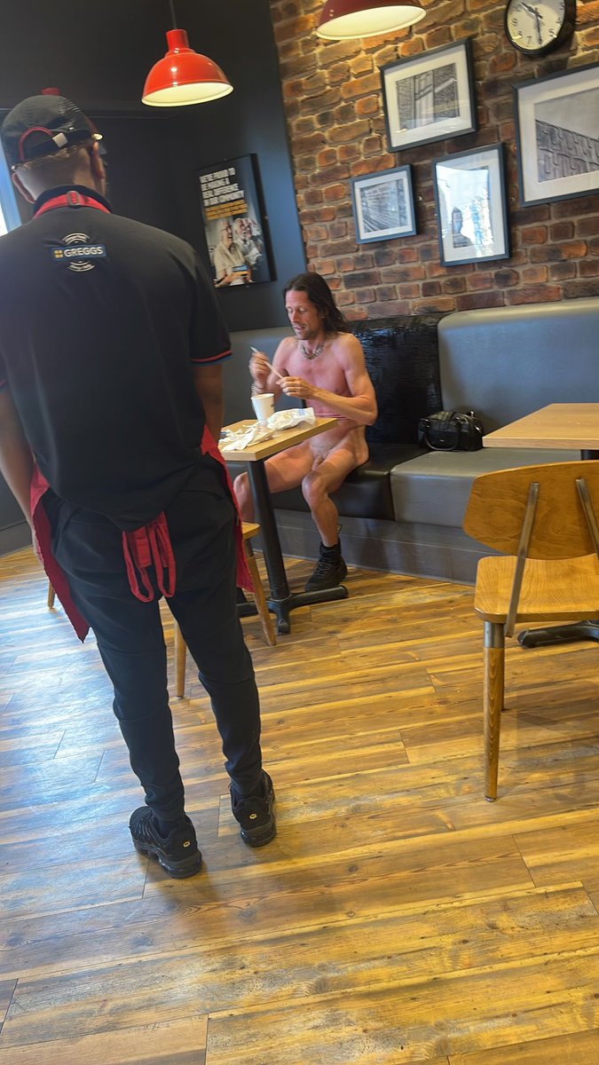 There’s a naked man eating in my local Greggs? 

<a href="/GreggsOfficial/">Greggs</a>