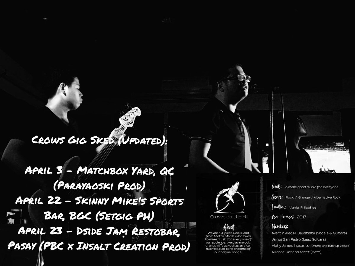 crows_hillPH's tweet photo. Our Gigsked for the month of April. 😁😁 https://t.co/fBpJdCRzRF