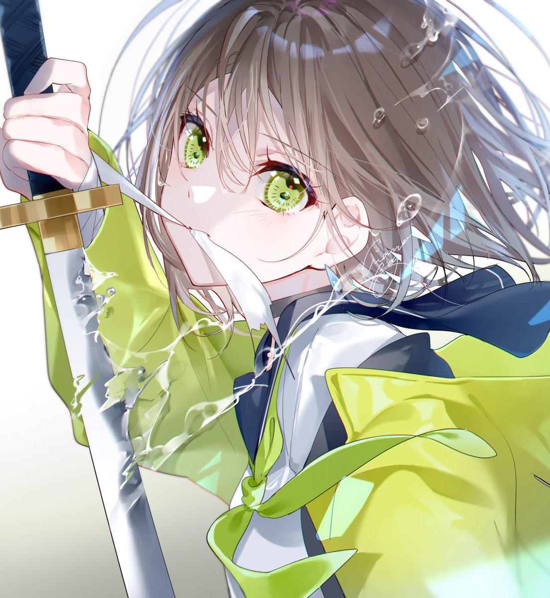 1girl solo green eyes sword weapon holding weapon holding sword  illustration images