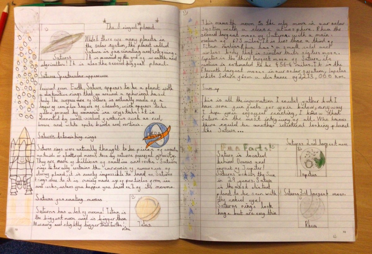 DeltaStrand's tweet photo. We are so proud of Rojan in HMS Queen Elizabeth, the piece of writing he produced in English was a beautifully presented report on the ringed planet, Saturn 🪐 @DeltaStrand @mrirvingd @Talk4Writing @PieCorbett #Space
#DeltaStrandWriting #Presentation #DeltaStrandScience #SoProud https://t.co/Fba2NvnymG