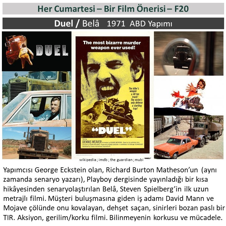 GlrBurhan's tweet photo. #Film_Önerisi
#Duel #Belâ
Dennis #Weaver
Carey #Loftin ; Amy #Douglass ; Jacqueline #Scott
Filmleri büyük gişe başarıları kazanmış, tüm zamanların en çok hâsılat yapan yapımlarına imza atan Steven #Spielberg'den bir kült film klasiği. https://t.co/q2psMUICIw