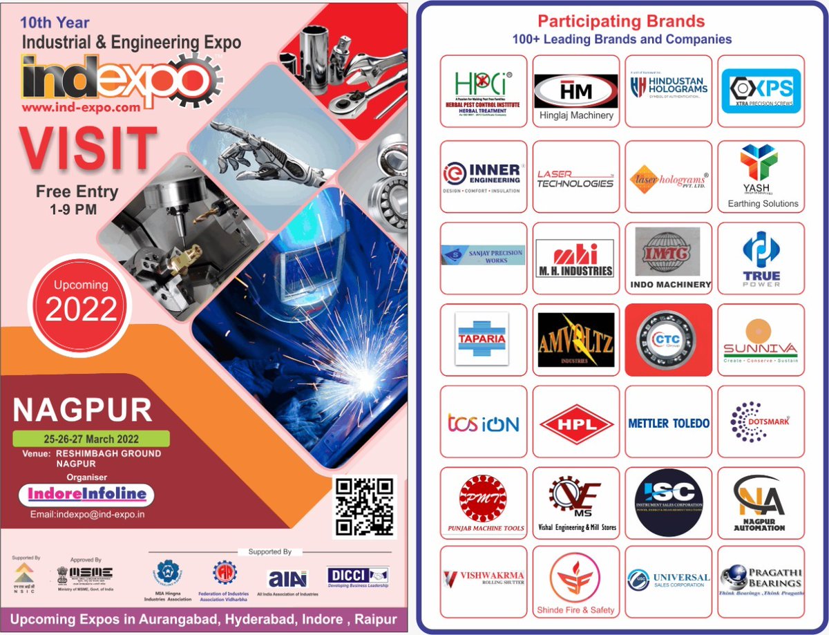 MidcMia's tweet photo. The #IndExpo 2022 has commenced from yesterday and will culminate on 27th March 2022. This expo is being held at Reshimbagh Ground, Nagpur from 1 to 9 PM. Post the pandemic, it is one such platform to revive, support, and promote the #industrial_ecosystem of #Nagpur and #Vidarbha https://t.co/ApEgmI38Zm