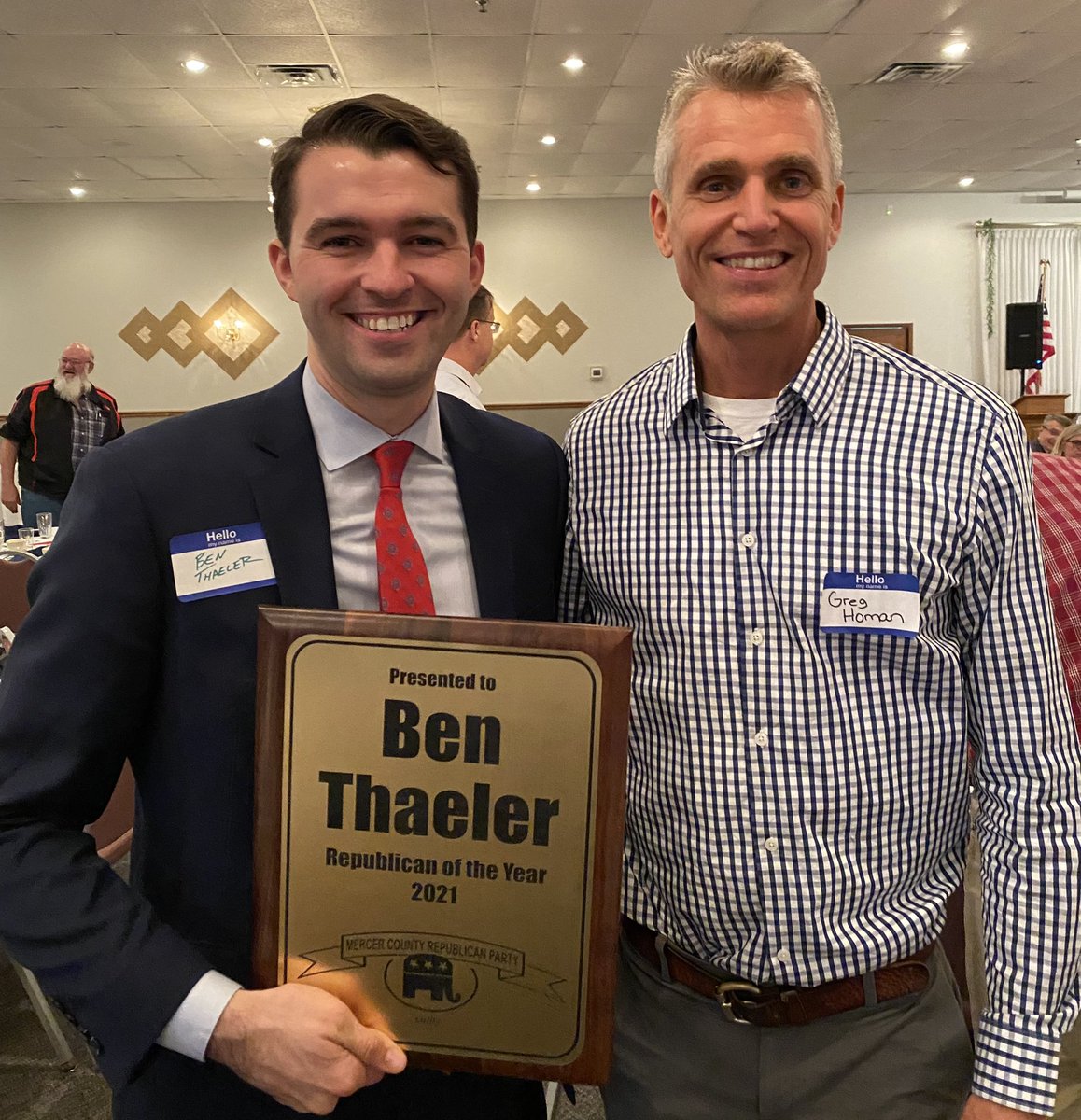 GregHoman's tweet photo. Mercer County Republican Party Reagan Dinner last night. Mark Kaye served as our key-note speaker, we recognized Ben Thaeler as Republican of Year, and celebrated our local GOP. 🇺🇸 https://t.co/bSPPMfsC4i