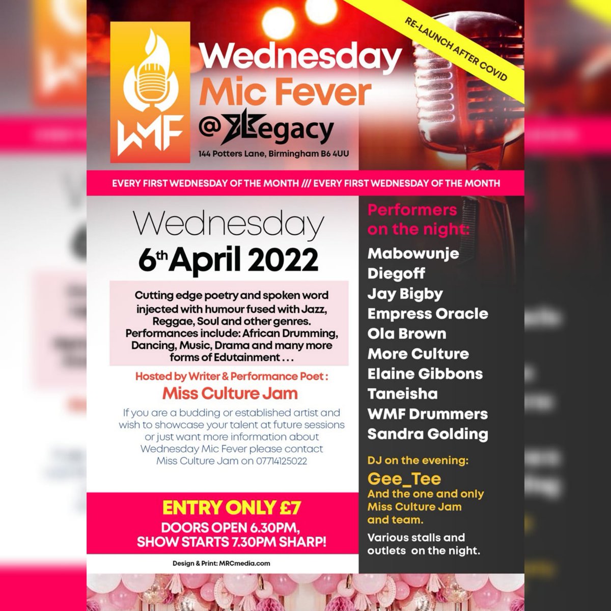 Are you ready for… the Wednesday mic fever relaunch?!

Come along and enjoy Birmingham’s very own talents! You won’t want to miss it.

#wednesdaymicfever #art #talent #birminghamuk #birminghamevents #thingstodoinbirmingham #legacycoe #legacycentreofexcellence