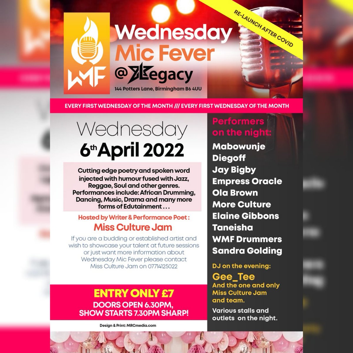 thelegacycoe's tweet photo. Are you ready for… the Wednesday mic fever relaunch?!
Come along and enjoy Birmingham’s very own talents! You won’t want to miss it.
#wednesdaymicfever #art #talent #birminghamuk #birminghamevents #thingstodoinbirmingham #legacycoe #legacycentreofexcellence https://t.co/95w8zZ5nXV