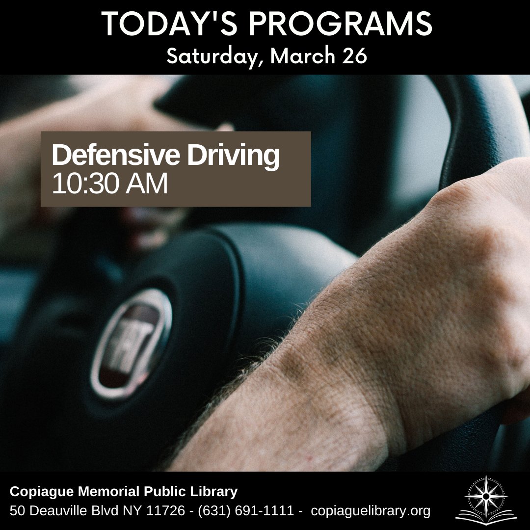 CopiagueLibrary's tweet image. Don&apos;t miss today&apos;s program!
copiaguelibrary.org

#DefensiveDriving #AARP #CopiagueLibrary #CopiagueNY