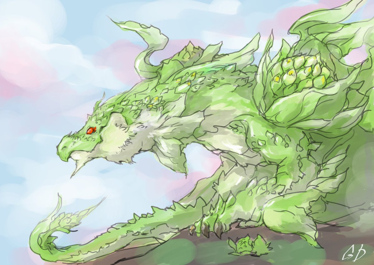 GrayishDrawing's tweet photo. #ドラゴン・竜人版深夜のお絵かき60分一本勝負
テーマ【野菜モチーフのドラゴン】
モチーフ：ふきのとう https://t.co/zKb73NXyc8