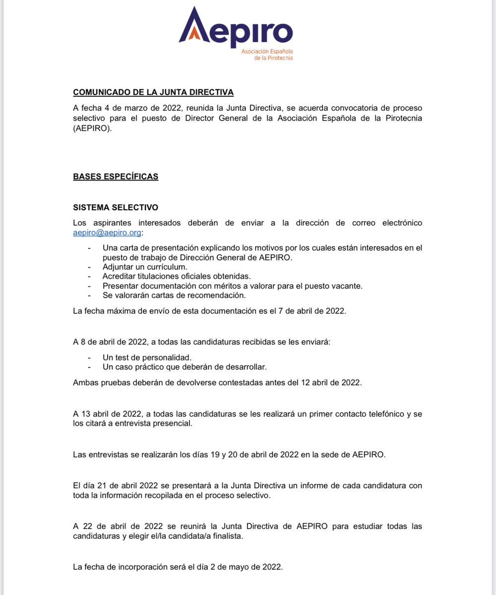 Se convoca proceso de selección para incorporar personal a AEPIRO, si estás interesado ponte en contacto con nosotros.