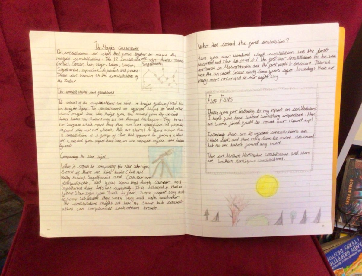 DeltaStrand's tweet photo. An amazing report written on Constellations by Elise in English.
The presentation and illustrations were superb, we are so proud of all the writing in Yr 5/6 this week! @DeltaStrand @mrirvingd #DeltaStrandScience @Talk4Writing @PieCorbett #DeltaStrandWriting
#BeautifulWriting https://t.co/ZeJlH3tHsr