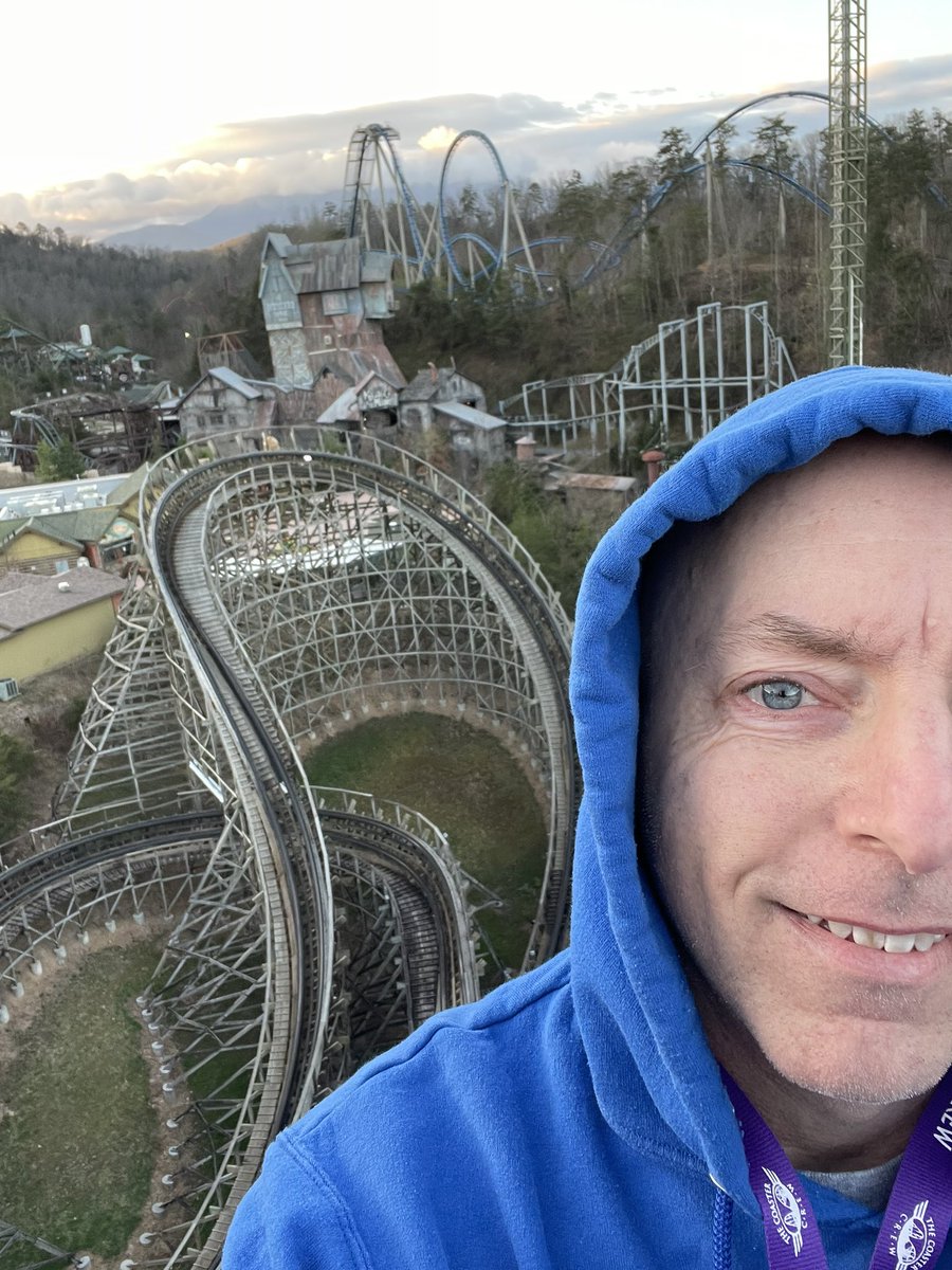 mikeacameron's tweet photo. Some people like coffee in the morning to start the day…. Me I like to walk the lift hill on a roller coaster🤓 At @Dollywood  #coastercrew 🎢 https://t.co/meU91YqjG1