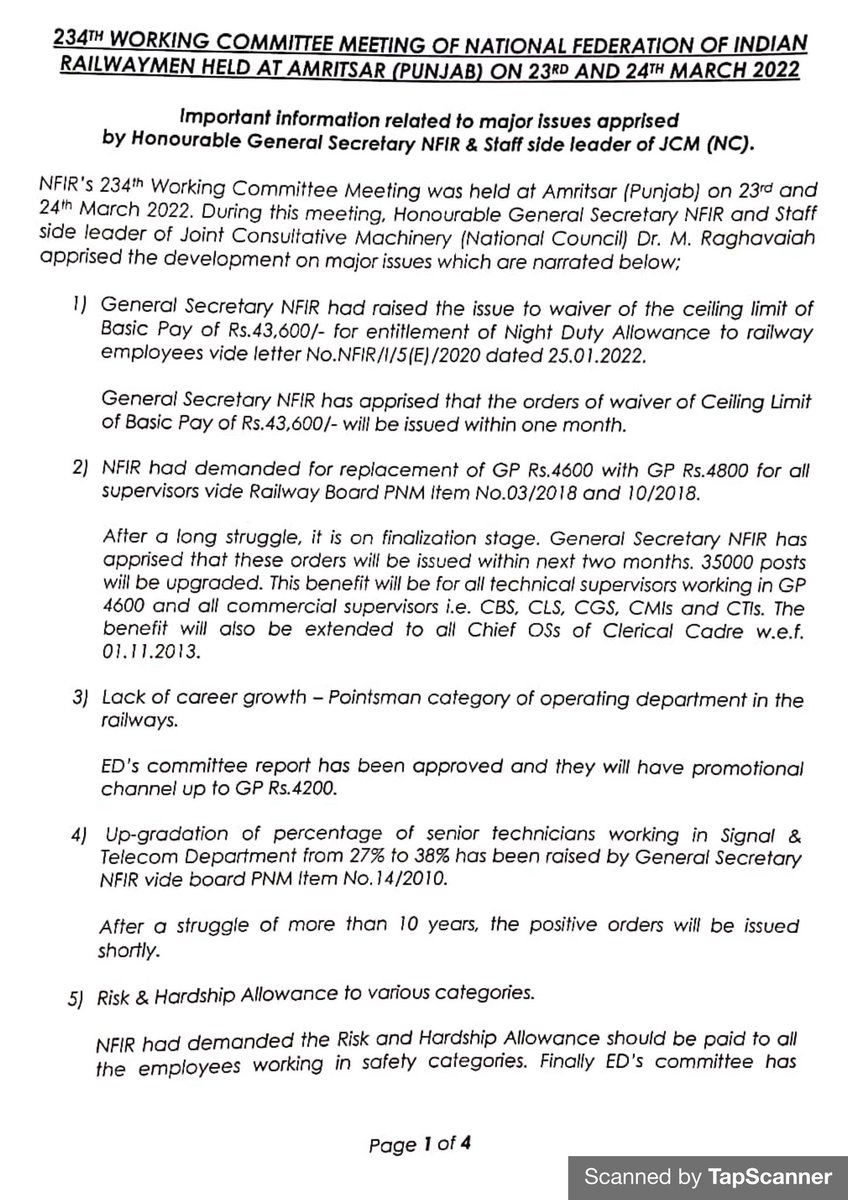 WRatlam's tweet photo. 234th Working Committee Meeting Of National Federation of Indian Railwaymen Held At Amritsar (Punjab) On 23rd And 24th March 2022 – Important information related to major issues apprised by Honourable General Secretary NFIR &amp; Staff side leader of JCM (NC). https://t.co/cMdVxGh66u