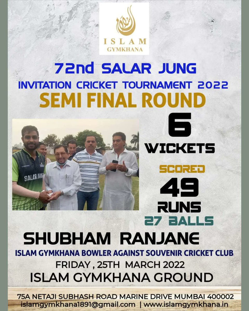 IslamGymkhana's tweet photo. Both players appreciated by the Gymkhana Managing Committee and Trustees fir their tremendous performance during the match.72nd SALAR JUNG INVITATION CRICKET TOURNAMENT 2022. https://t.co/BV7JDuN6su
