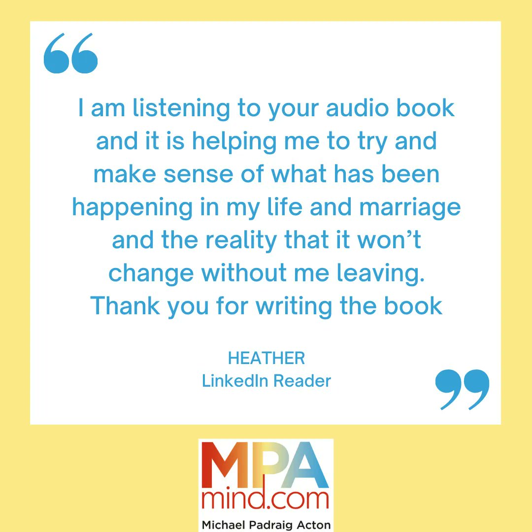 MPAMind_com's tweet photo. The most powerful reviews of #LearningHowToLeave are those that remind me why I wrote the #PowerOfYou series. Heather wrote: "Your audio book...is helping me to try and make sense of what has been happening in my life and marriage...I am...hoping to find the strength to leave." https://t.co/ojr3ZcVKr1
