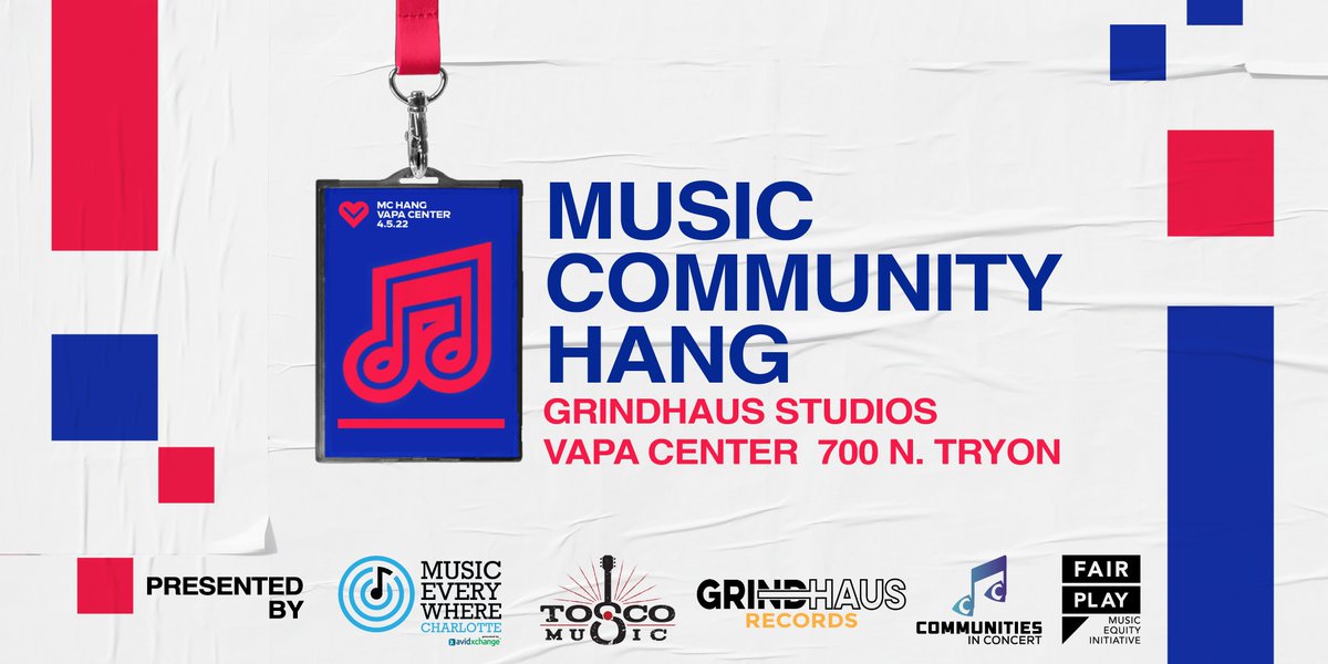The Community Hang is back with in-person events! Come HANG and connect with the Charlotte music community at these FREE events the first Tuesday of every month from 6-8 p.m. at The Vapa Center. Register for the first one 4/5 here: cltmusichang.eventbrite.com