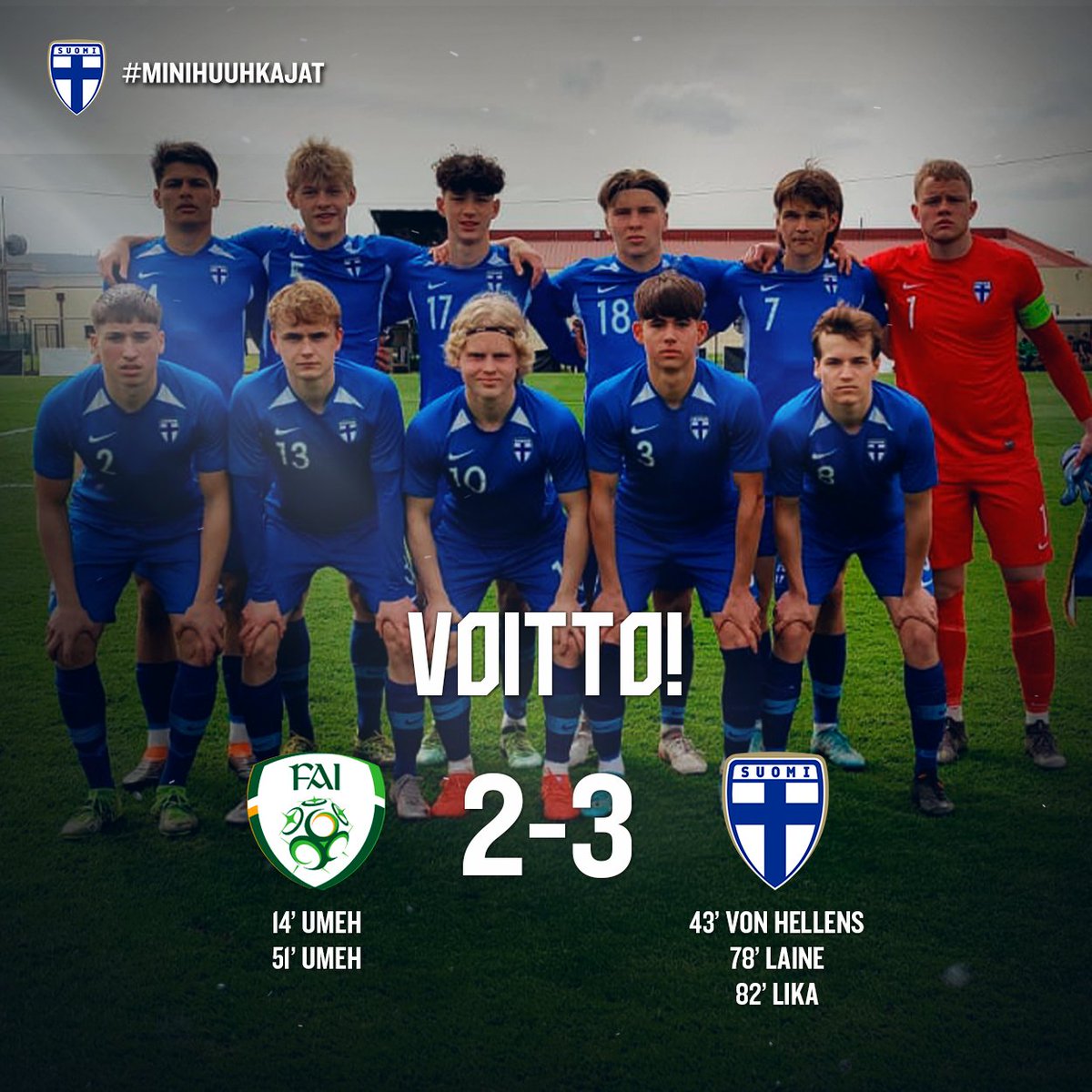 Palloliitto's tweet photo. U17-POJAT NOUSEE TAPPIOASEMASTA UPEAAN VOITTOON! 🔥

#Minihuuhkajat pitää EM-lopputurnaushaavensa elossa tärkeällä voitolla. Mikä joukkue! 💪 https://t.co/4t9JzThugy