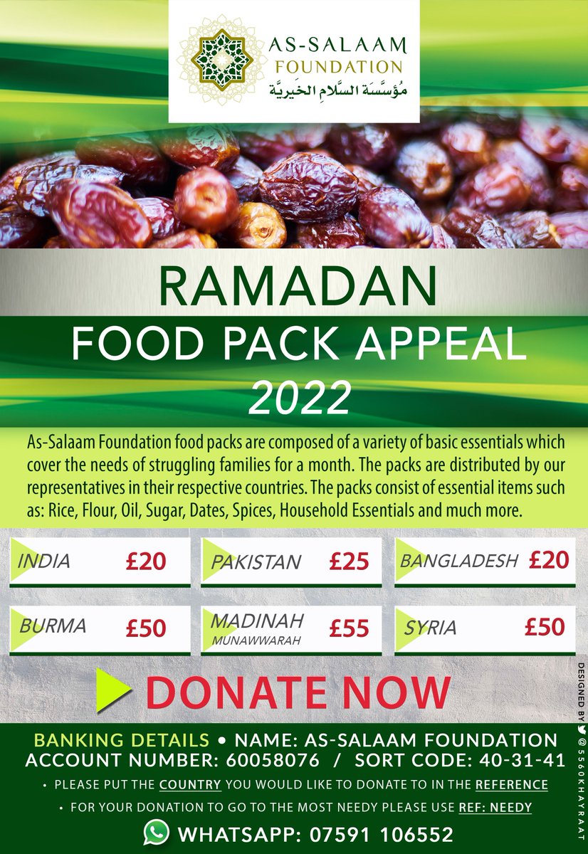 AsSalaamFdn's tweet photo. Ramadan 2022 - Food Pack Appeal https://t.co/yotSDzgXPB