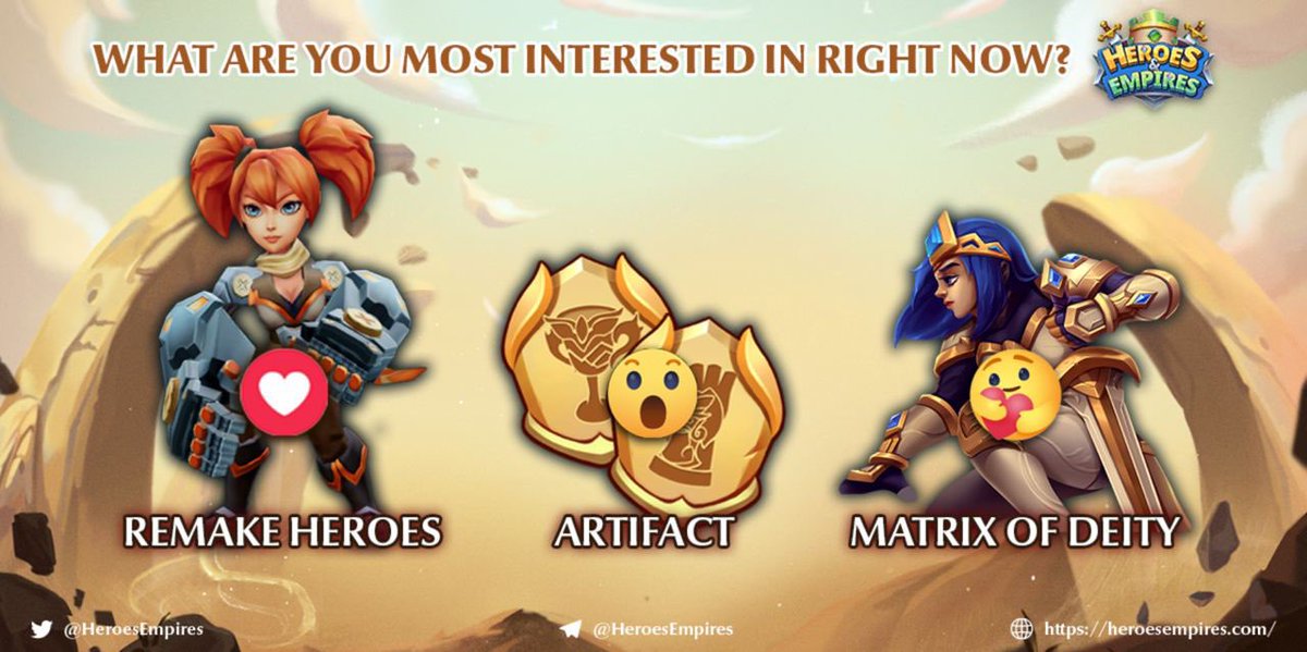 BexlyApp's tweet image. What new game features are you looking forward to?
Gamers, leave a comment or an emoji

👉 Remake Heroes (Comment)
👉 Artifact (Retweet)
👉 Matrix of Deity (Like)

#skilltoearn #HE #heroesandempires #heroesempires #HEfamily #HEminigame #battle #gamefi #howtoplayHeroesEmpires