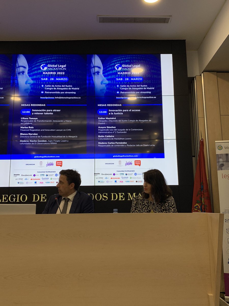 Derecho Práctico (@derechopractico) on Twitter photo ¡Tercera mesa redonda de este día tan completo! Moderada por Carlos Fernández, y con la colaboración de <a href="/ESTHERMONTALVA/">Esther Montalvá</a> <a href="/acayrosanchez/">Acayro ⚖️</a> y <a href="/BelenCaldeiro/">Belen Caldeiro</a> que nos hablan de la innovación para el acceso a la Justicia, ¡sois unos cracks! <a href="/worldhackathon/">Global Legal Hackathon 🌍🌏🌎</a> <a href="/icam_es/">Ilustre Colegio de la Abogacía de Madrid</a> #GLHMadrid2022 ¡Tercera mesa redonda de este día tan completo! Moderada por Carlos Fernández, y con la colaboración de <a href="/ESTHERMONTALVA/">Esther Montalvá</a> <a href="/acayrosanchez/">Acayro ⚖️</a> y <a href="/BelenCaldeiro/">Belen Caldeiro</a> que nos hablan de la innovación para el acceso a la Justicia, ¡sois unos cracks! <a href="/worldhackathon/">Global Legal Hackathon 🌍🌏🌎</a> <a href="/icam_es/">Ilustre Colegio de la Abogacía de Madrid</a> #GLHMadrid2022