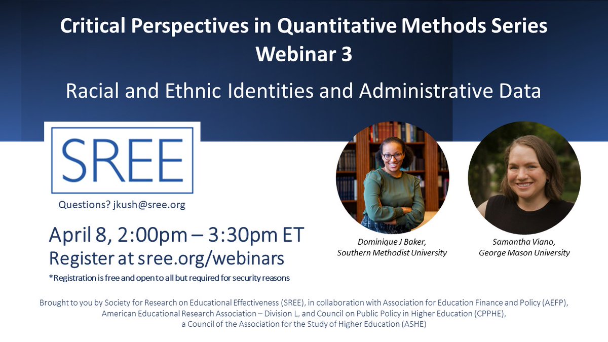 Our next webinar in the Critical Perspectives in Quant Methods series is now open for registration! More info and registration can be found here ---> sree.org/webinars