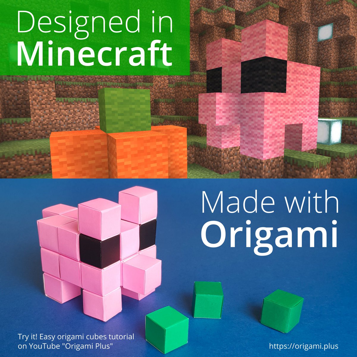 Origami_Plus's tweet image. Designed in #Minecraft, then made with #origami! :) (no tape, no glue, just folded paper).
Tutorial for making a cube: youtu.be/2uJaWKt3dvE  and joining them: youtu.be/vGZ1hhERrq0
#折り紙