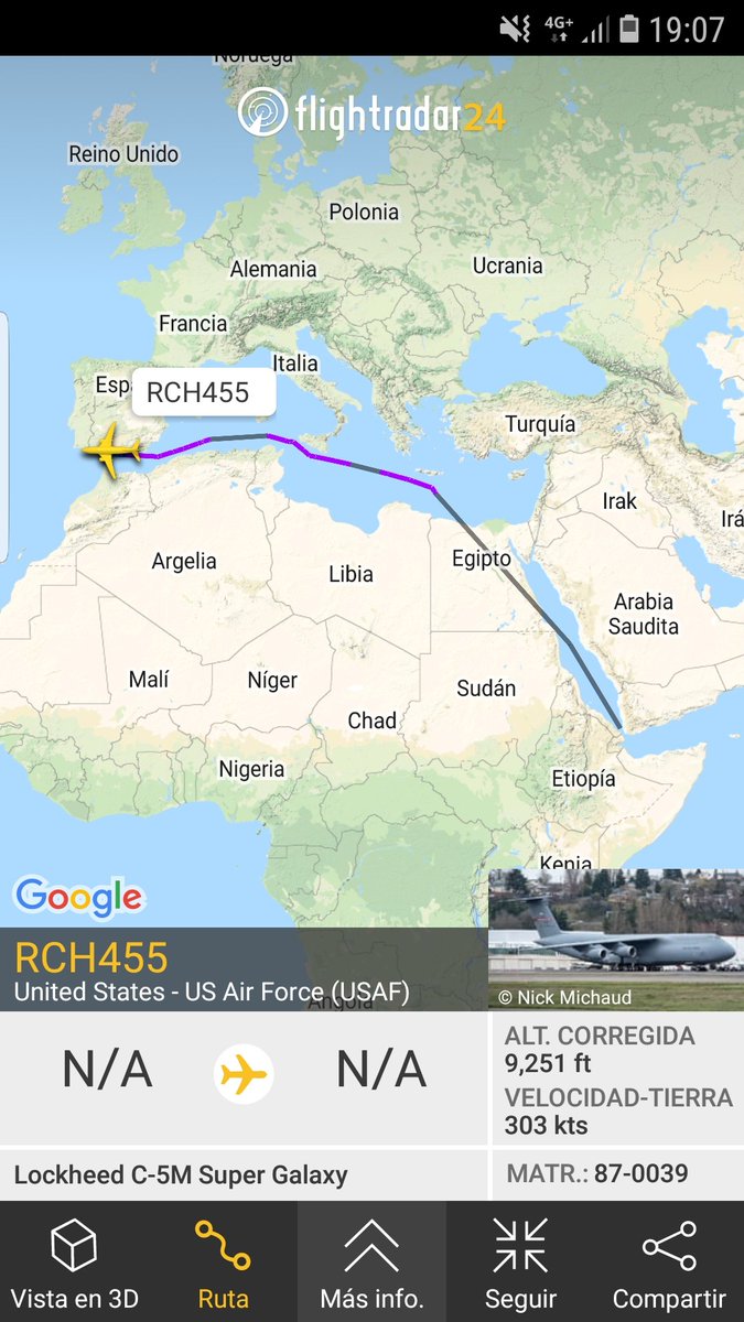 MilRadar's tweet photo. 🇺🇸 #USAF C-5M Super Galaxy 87-0039 del #337thAS en descenso hacia #Rota procedente de #Djibouti https://t.co/HIGHdmdjaI