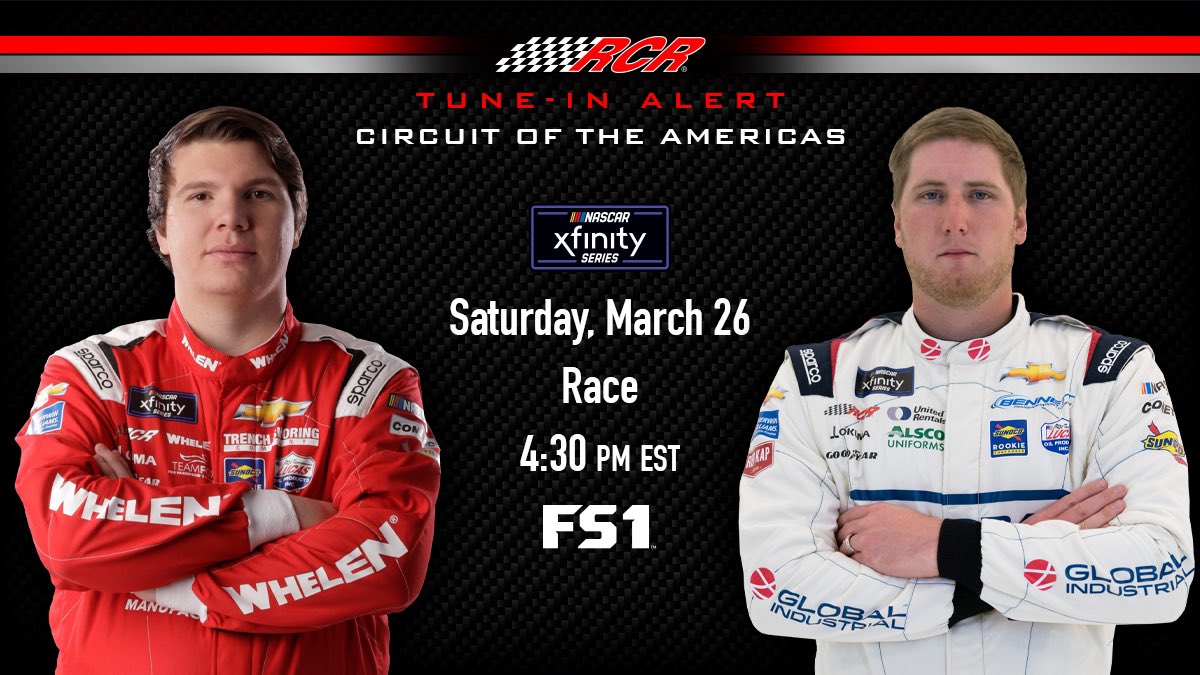 Closing in on green flag for these two in today’s #XfinitySeries race @NASCARatCOTA Get ready for a lot of left (and right) turns today y’all!