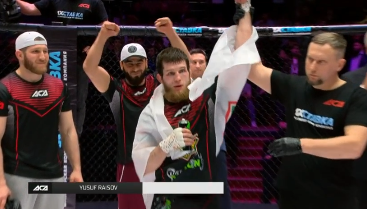 Grabaka_Hitman's tweet photo. Yusuf Raisov defeats Hacran Dias in the first ACA Lightweight GP quarterfinal. Next quarterfinal is May 21st between Eduard Vartanyan and Luis Peña.
#ACA138 https://t.co/iuoOo5jc8R