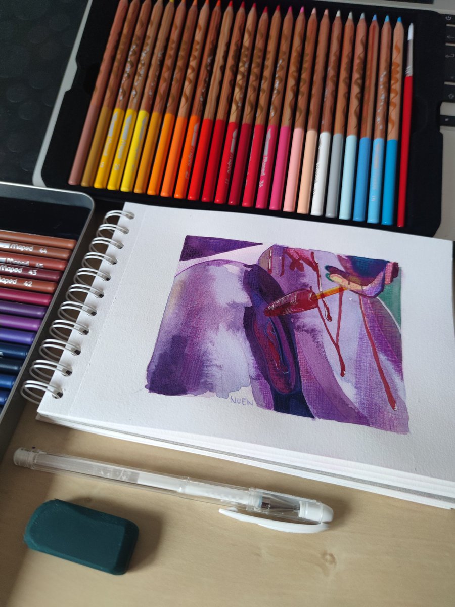 ANudencre's tweet photo. A veces no salen como espero. 

La semana pasada intenté una acuarela que no terminó muy bien. He intentado arreglarla y... bueno. Me convencen los lápices de colores y pienso que de merecen segunda oportunidad 😅

#Nudencre https://t.co/bCq63CiKRx
