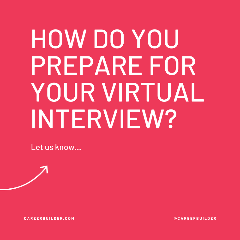 CareerBuilder's tweet photo. As #WFH jobs and remote positions grow in demand, so does the practice of virtual interviews. Whatever position you’re pursuing, we’ve got tips to help you present a professional image on screen every time. #remoteinterview