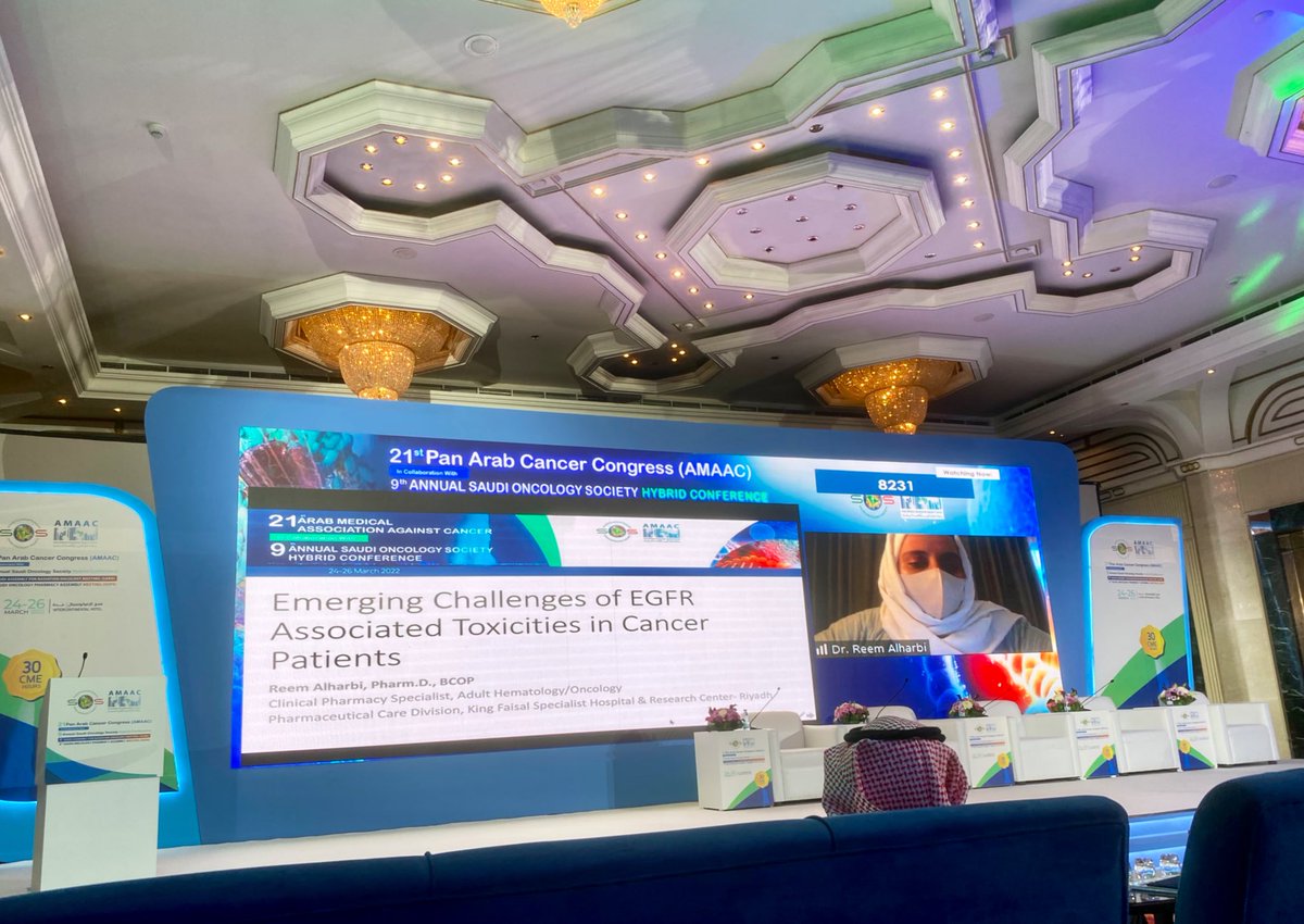 oncology_saudi's tweet photo. And now with the third presentation presented by Dr. Reem Alharbi, entitled “Emerging Challenges of EGFRI Association Toxicities in Cancer Patients”
#SOS_AMAAC https://t.co/6EJvHHOfCq