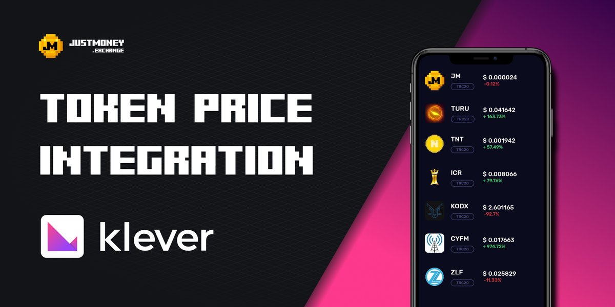 JustMoneyIO's tweet image. 🎉We are happy to announce that we made an agreement with Klever to pull a token price feed from justmoney.exchange. All tokens listed on our swap will have prices visible on Klever wallet.  Some tokens might still miss the price but will be added shortly.

#JM #KLV