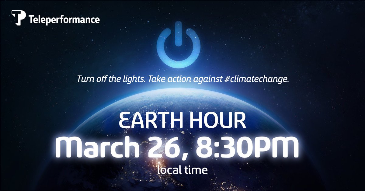 wearetpintheusa's tweet photo. Today, we encourage you to act on climate change. For one hour, turn off non-essential electric lights. Help us build a better tomorrow. #ClimateChangeIsReal #COTP #Proud2beTP #TeleperformanceCares #EarthHour https://t.co/2EX42RsMf3