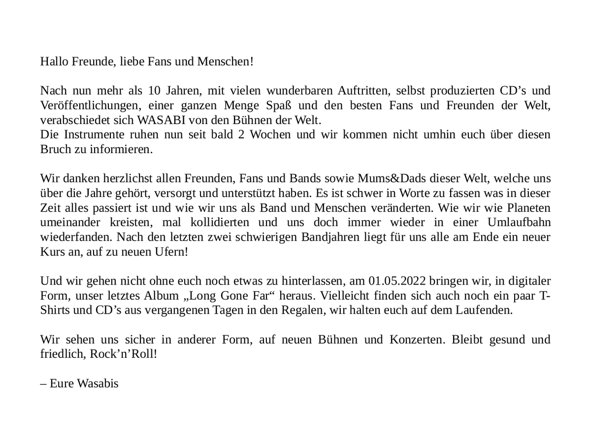 Auf zu neuen Ufern! Es war doll mit euch, wir sehen uns auf neuen Bühnen und anderen Konzerten! 👋