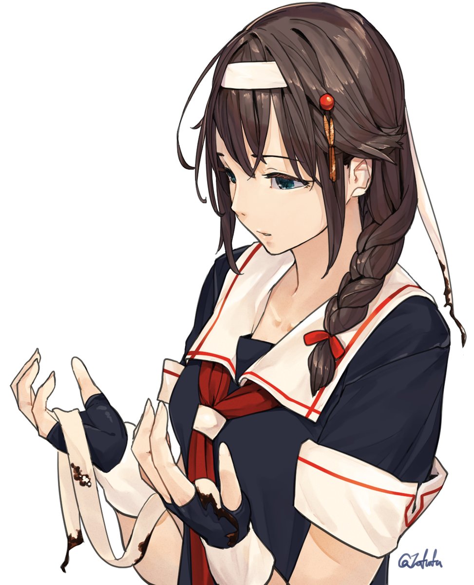 shigure (kancolle) ,shigure kai ni (kancolle) 1girl solo gloves school uniform braid serafuku black serafuku  illustration images