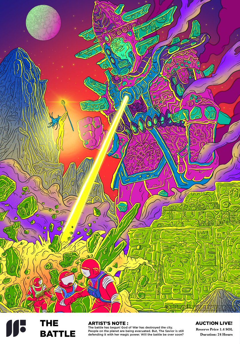 Hi! #NFTCommunity This is my 3rd entry on #NFT #Solana 1/1 Auction <a href="/formfunction/">Formfunction</a> 🚀 Let's go to the moon🙏🛸🎉

"The Battle"
Reserve Price: 1.4◎
Duration: 24 hours

🔗formfunction.xyz/@artsyryo/4vdJ…

<a href="/idnft_/">IDNFT</a> <a href="/NFTindonesia_/">NFTindonesia</a> #NFTs #nftart #nftcollectors