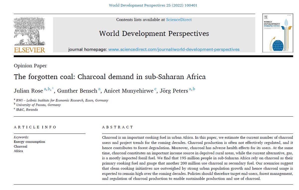 Finally, first paper published! Our data shows: charcoal is important for cooking in SSA. Today and tomorrow. Up to 400 million people use charcoal, and no signs of decline. Smart policies are needed to enable sustainable production. Part of #WDPCoal Issue