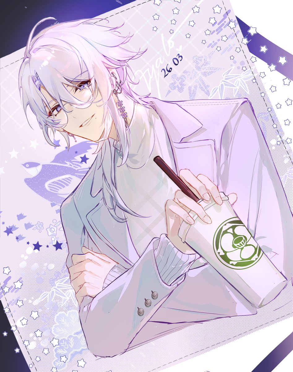 kamisato ayato 1boy male focus mole mole under mouth solo cup holding  illustration images