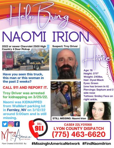 🚨 SIGHTING SATURDAY 🚨 - Have you seen this truck, this man or Naomi in the past 2 weeks? Most likely in the areas within an hour of Fernley, NV. #NaomiIrion #FindNaomiIrion