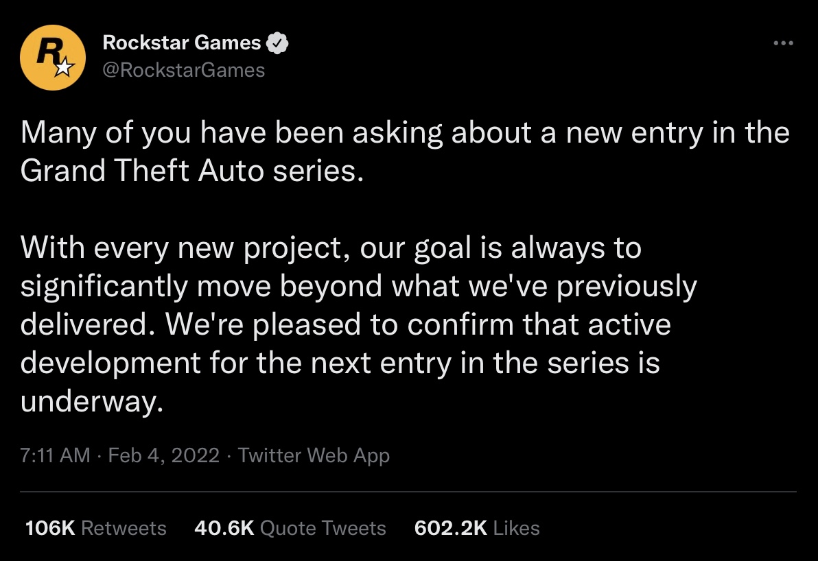 Rockstar tweet - al @ Thread Rockstar Games @RockstarGames Many of