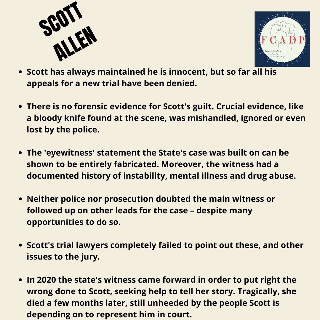 FRCADP's tweet photo. #Deathrowfocusmonday is back! Please take action!
visit https://t.co/VwLkHBtwwJ
Contact Antje Lehmann : ant.leh@web.de
Raise your voice for #ScottAllen
#endthedeathpenalty #stopexecution #HumanRights
@FRCADP @KarineOmry @Jews4Abolition @DeathPenaltyAct @TheCollectiveD1 https://t.co/P5zb2X0rv4