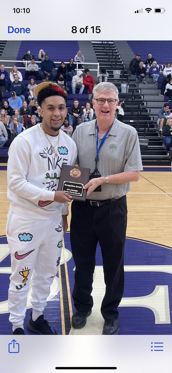 Chucky Hepburn presents Omaha World Herald High School Sports Editor Stu Pospisil the recognition award at the 2022 Battle High School All-Star Basketball Game. Stu has been at the WH for 38 years. He is an Icon in Ne High School Sports <a href="/stuOWH/">Stu Pospisil</a> <a href="/ChuckyHepburn/">Chucky Hepburn</a>