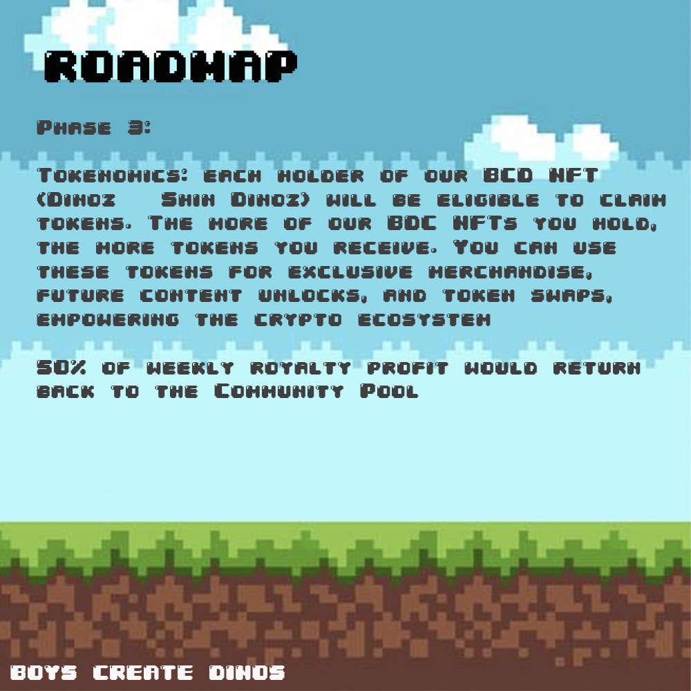 boyscreatedinos's tweet photo. 🦖
Phase 3! Next stop: mooooon! 🚀

#boyscreatedinos #dinosaur #dinoz #NFTs #NFTCommmunity #nftcollection #pixelart #solana #crypto #roadmap #sneakers #sneakeraddict #sneakerhead #sneakerfreak #sneakerholics #波鞋 https://t.co/FfqSS3JsFV