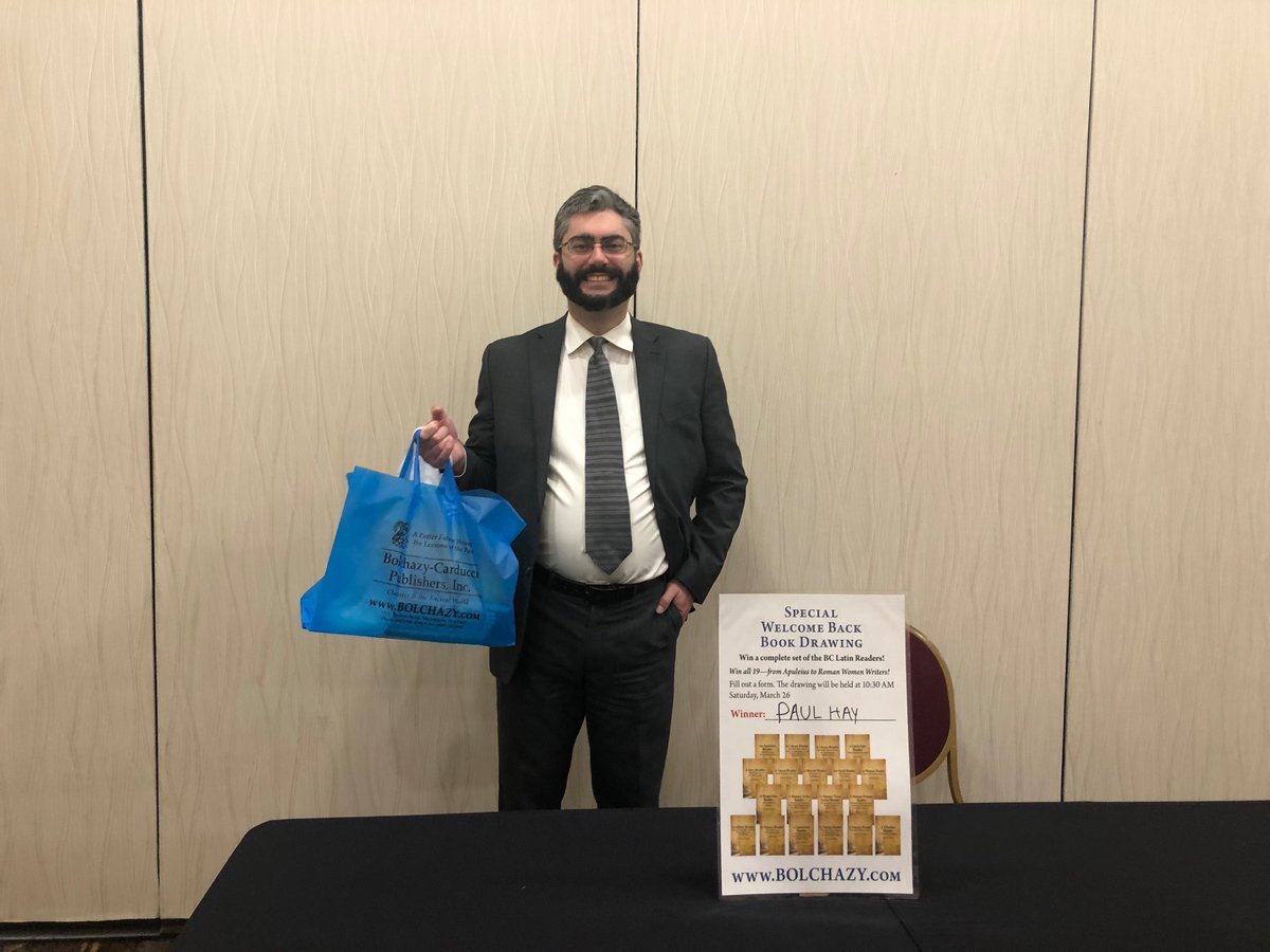 BCPublishers's tweet photo. Many congratulations to Paul Hay of Hampden-Sydney College in Hampden-Sydney, VA! He won our Welcome Back book drawing at the #CAMWS 2022 conference—a full set of BC Readers. https://t.co/DztEtGVNbB