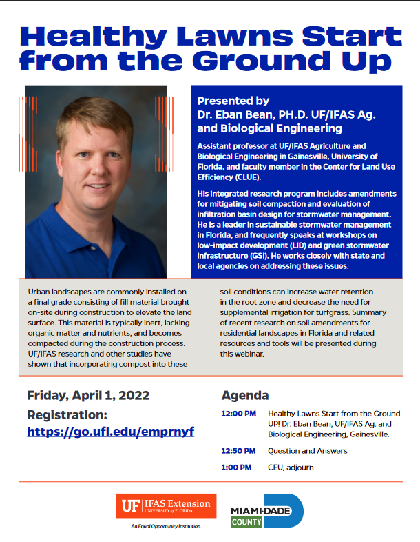 UFTropical's tweet photo. Calling all #ExtensionAgents, #Landscapers, #HOAs, and more:
If you need CEUs, this seminar will demonstrate how #Compost can support a healthy #Lawn. Register here https://t.co/XdwmL6T0sB
#IFASExtension #OurCounty https://t.co/DrJJuW1M74