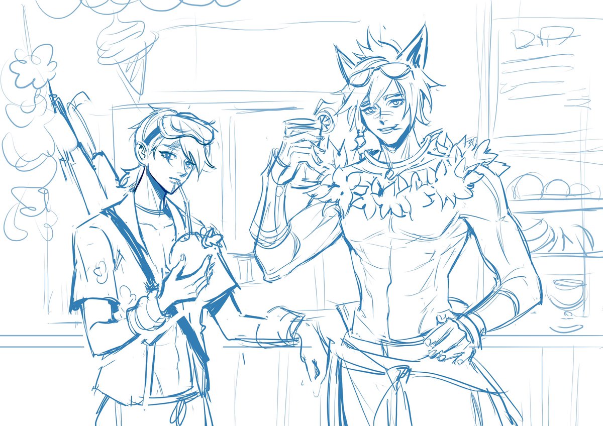 PaggieCChen's tweet photo. Pool party Aphelios and Sett!😍
Idk when can I finish this piece.😞 But I prefer my draft to the colored one!
#Settphel #Settphelios https://t.co/G6GTxVQ8Hf