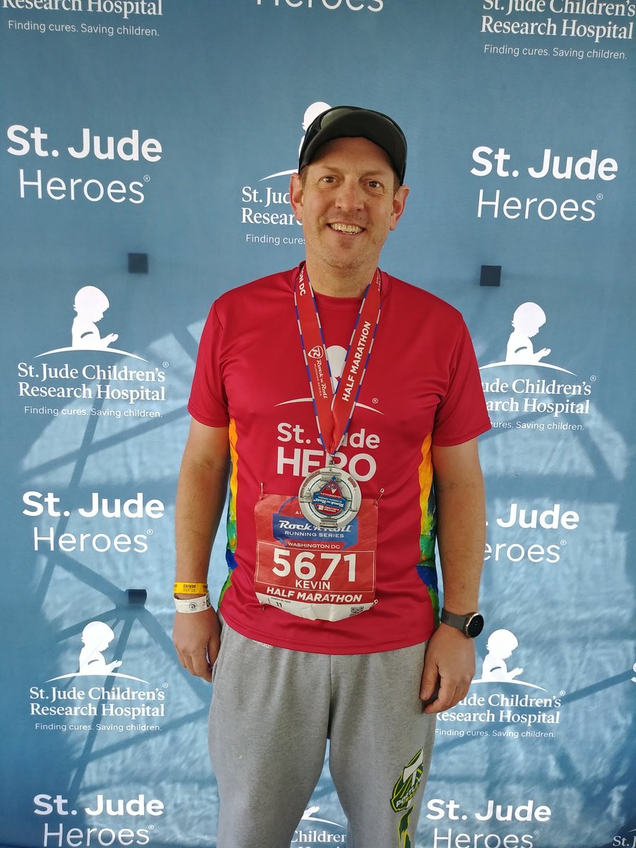Great half marathon. 1:58:30 thank you all. #StJudeHero