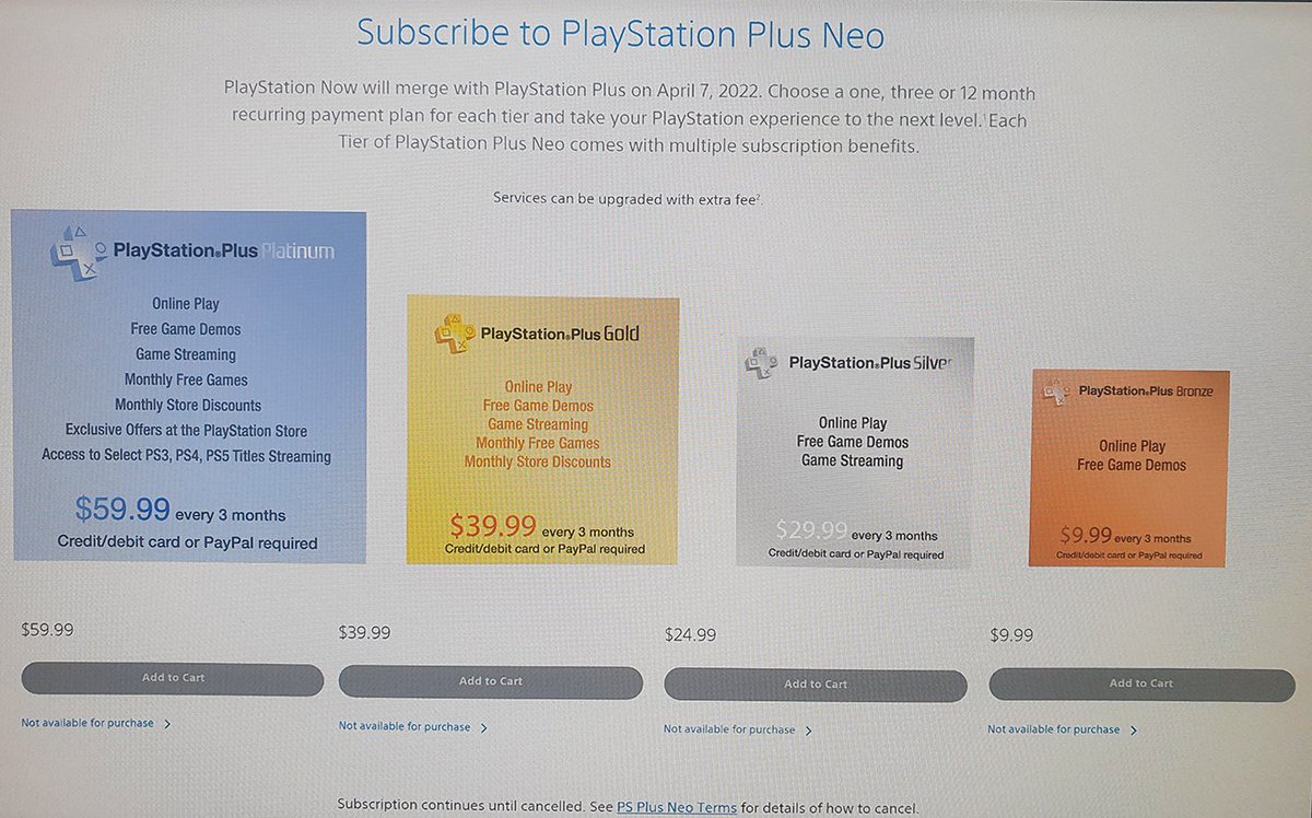 #PlayStation'ın yeni abonelik servisi sızdırıldı.

📌Servis #PlaystationPlus'ın yerini alacak ve 4 kademeden oluşacak.
📌7 Nisan'dan itibaren geçerli olacak.
📌Playstation Plus ile Playstation Now'ın birleşimini temel alacak.
📌Her kademe için ayrı avantajlar olacak.