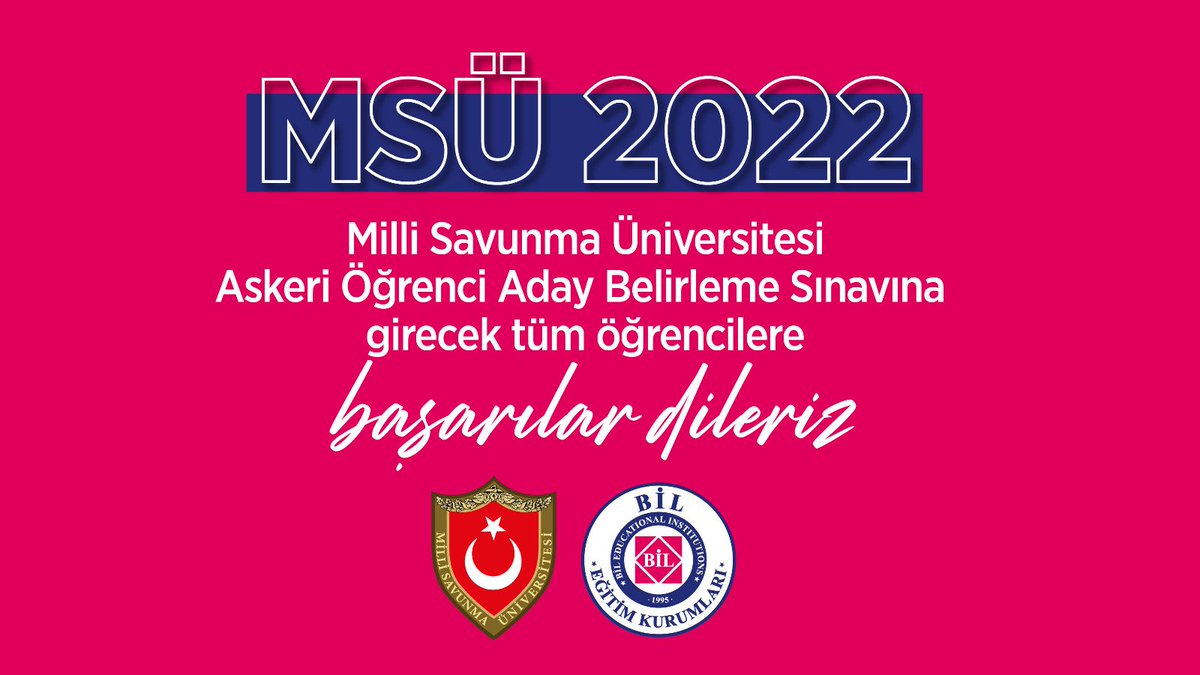 MSÜ 2022

Milli Savunma Üniversitesi Askeri Öğrenci Aday Belirleme Sınavına girecek tüm öğrencilere başarılar dileriz.
#MSU2022